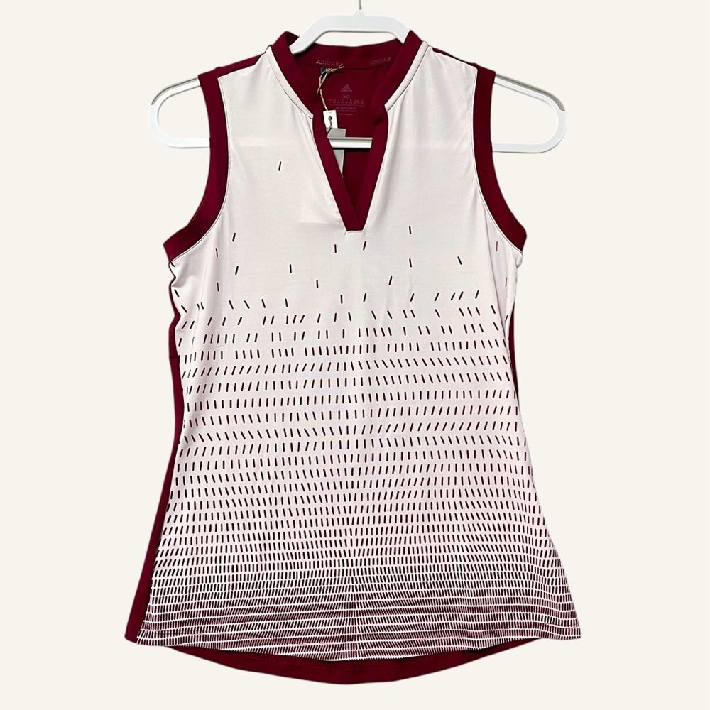 Adidas Womens Gradient Sleeveless Polo Size XS NWT Burgundy White Activewear